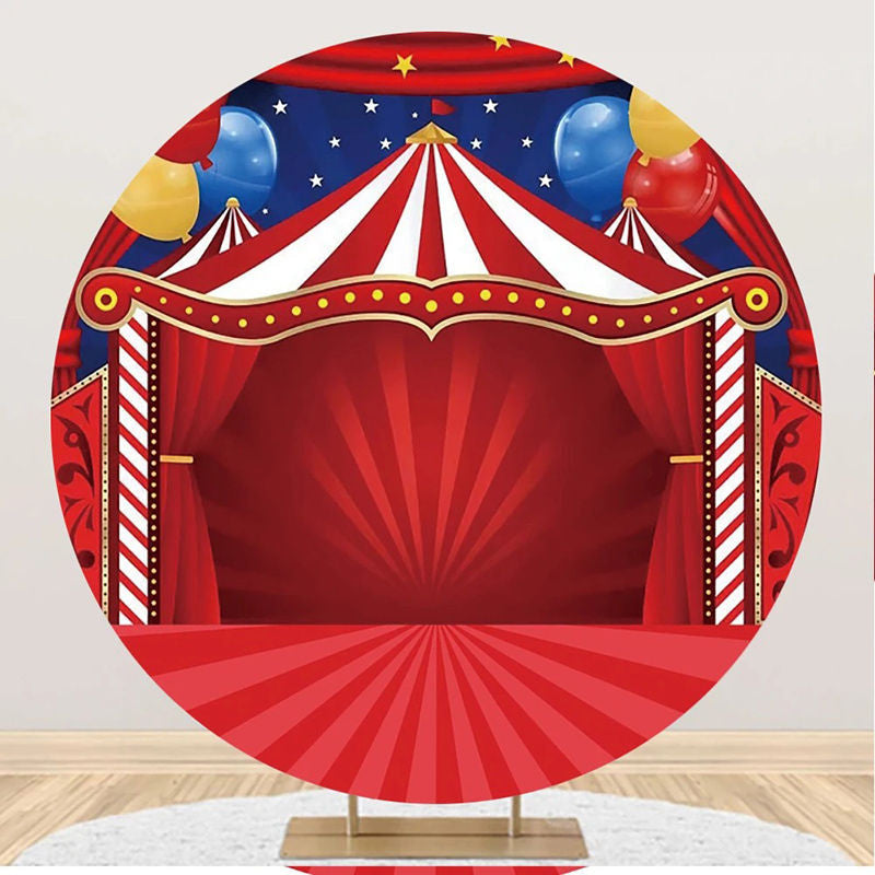 Red Stage Balloons Circus Round Backdrop For Party - Aperturee