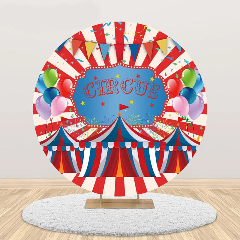 Red White Stripe Balloons Tent Round Circus Backdrop - Aperturee