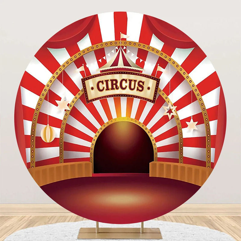 Red White Striped Circus Tent Round Party Backdrop - Aperturee