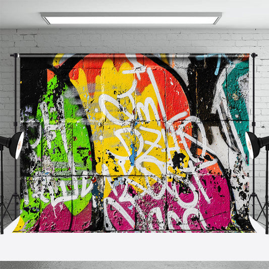 Retro Colorful Graffiti Brick Wall Photo Backdrop - Aperturee