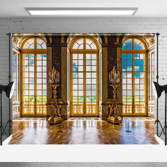 Retro Luxury Brown Marble Window Backdrop For Photo - Aperturee