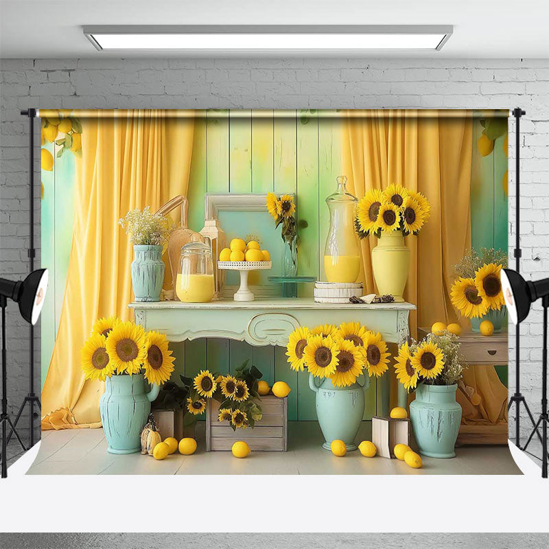 Retro Wooden Wall Sunflower Indoor Photo Backdrop - Aperturee