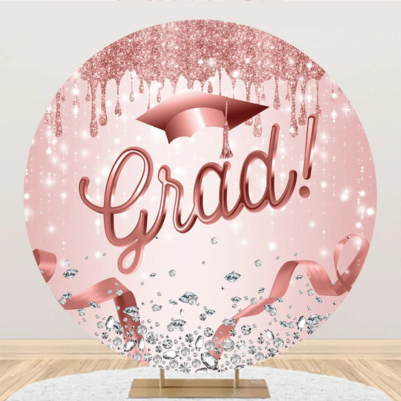 Rose Pink Sparkle Cap Round Congrats Grad Backdrop - Aperturee
