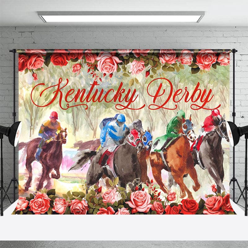 Rose Watercolor Horserace Kentucky Derby Backdrop - Aperturee