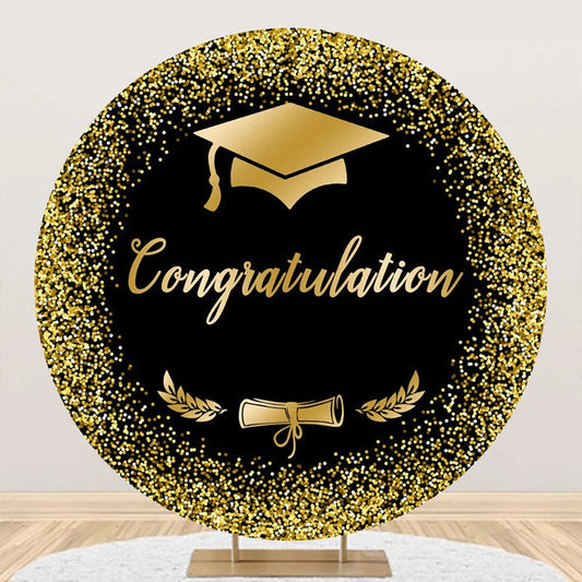 Round Black Gold Cap Congrats Grad Party Backdrop - Aperturee