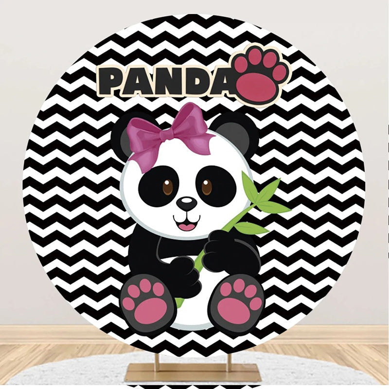 Round Black White Ripple Panda Baby Shower Backdrop - Aperturee