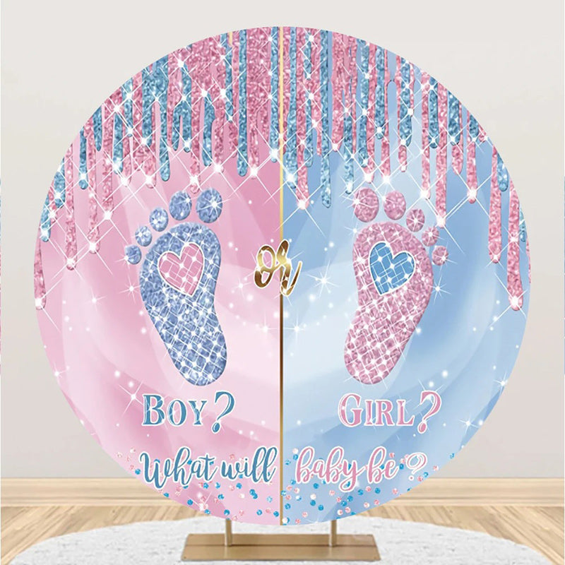 Round Blue Pink Diamond Sparkle Baby Shower Backdrop - Aperturee