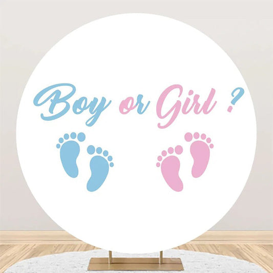 Round Footprint Boy Or Girl Gender Reveal Backdrop - Aperturee