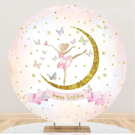 Round Moon Butterfly Ballet Girl Birthday Backdrop - Aperturee