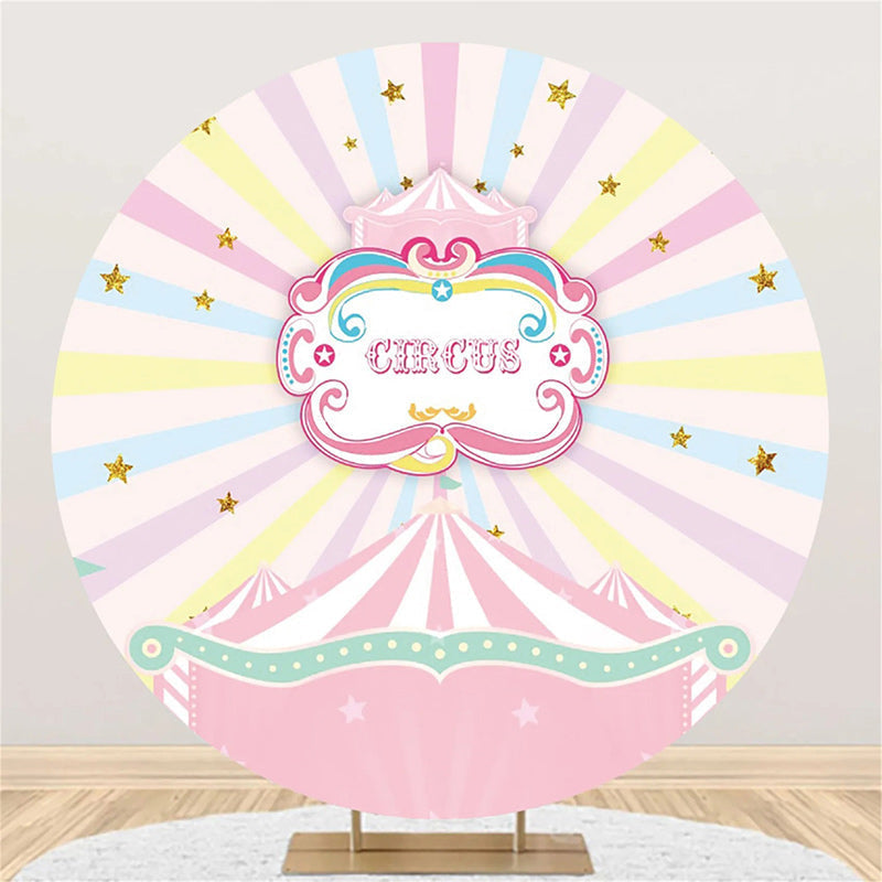 Round Pink Circus Stars Rainbow Birthday Backdrop - Aperturee