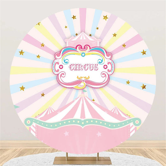 Round Pink Circus Stars Rainbow Birthday Backdrop - Aperturee