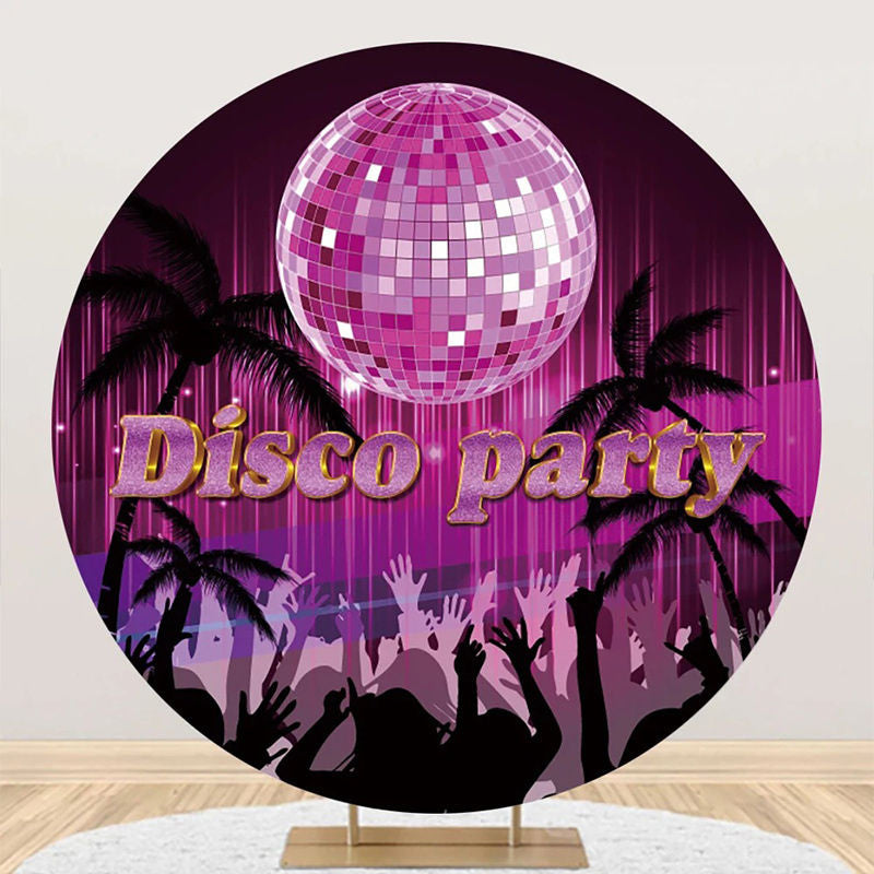 Round Pink Coconut Palm Night Disco Party Backdrop - Aperturee