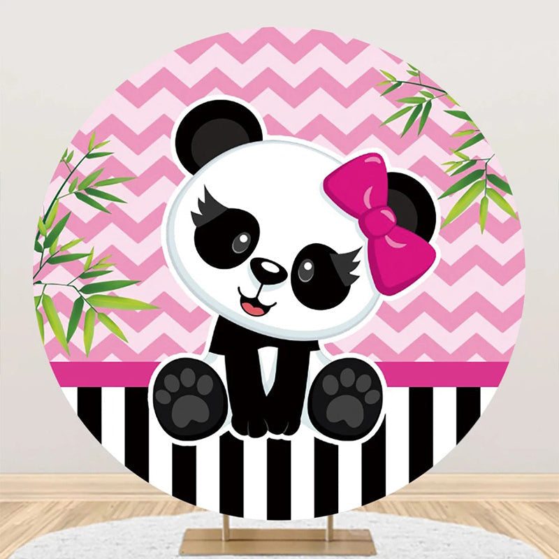 Round Pink Green Bamboo Panda Baby Shower Backdrop - Aperturee