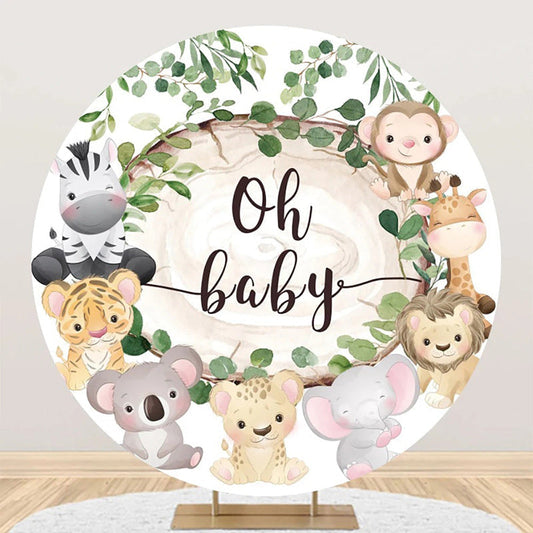 Round Safari Animals Oh Baby Gender Reveal Backdrop - Aperturee