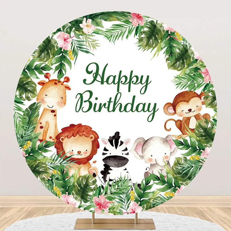 Round Safari Forest Animal Birthday Backdrop For Kids - Aperturee