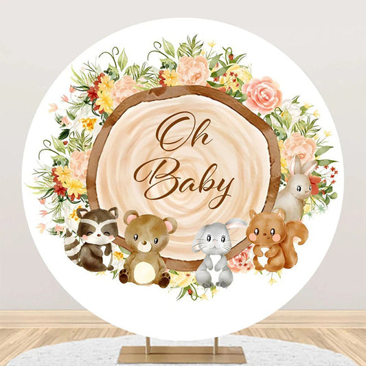 Round Safari Stump Floral Oh Baby Party Backdrop - Aperturee