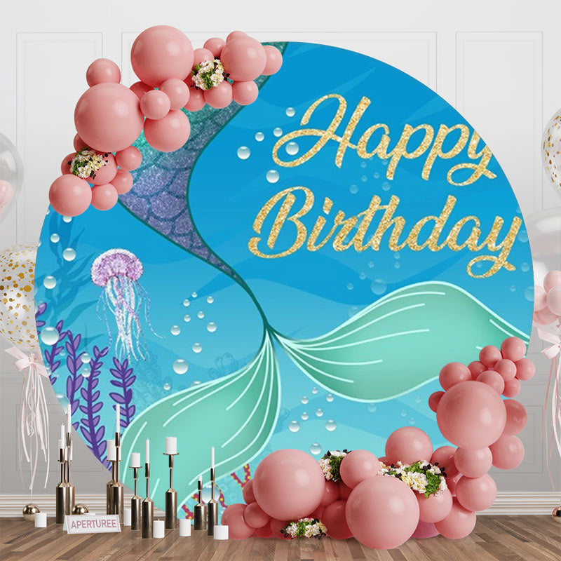 Round Undersea Glitter Mermaid Birthday Backdrop - Aperturee