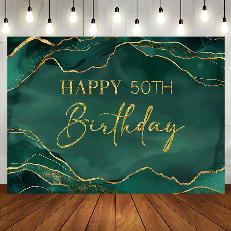 Royal Green Gold Marble Happy 50th Birthday Backdrop - Aperturee