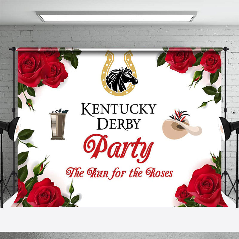 Run For Roses White Kentucky Derby Party Backdrop - Aperturee