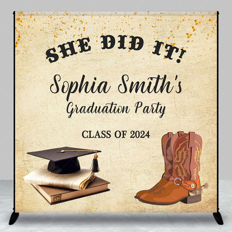 She Did It Class 2024 Cowgirl Custom Grad Backdrop - Aperturee