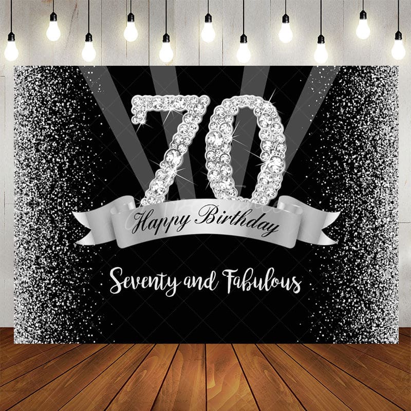 Aperturee Silver Black Glitter 70Th Birthday Backdrop