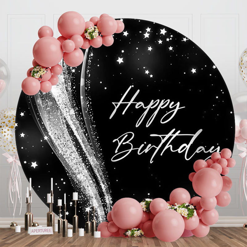 Sliver Glitter Star Night Sky Round Birthday Backdrop - Aperturee