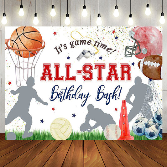 Sports Balls Lawn All Star Birthday Bash Backdrop - Aperturee