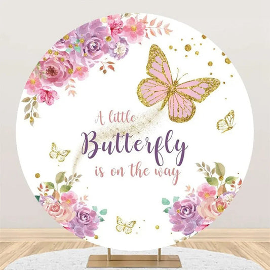 Spring Floral Butterfly Round Baby Shower Backdrop - Aperturee