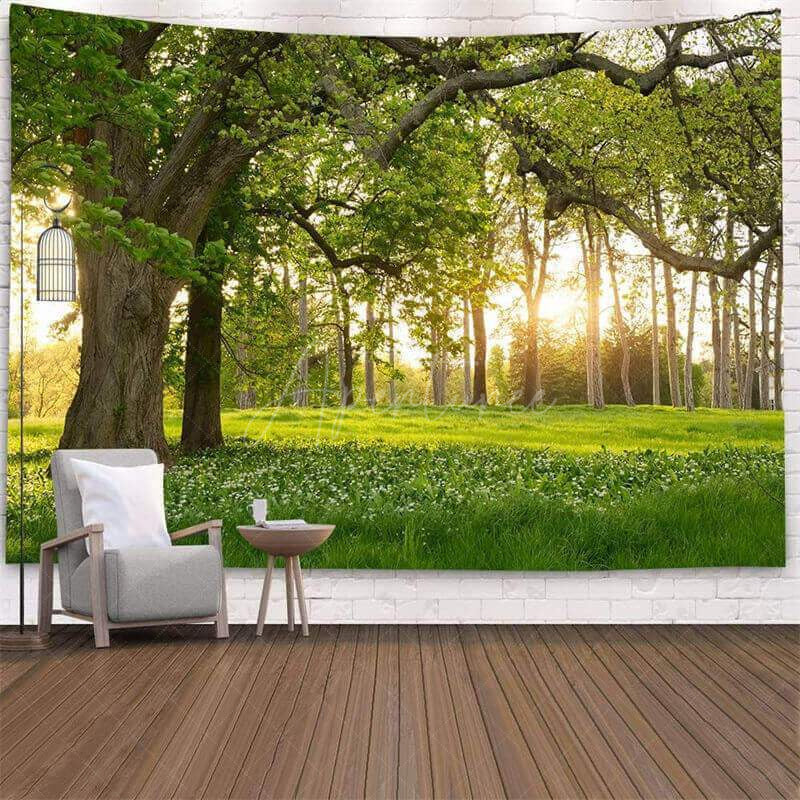 (Ship In 24HR) Sun And Floral Forest 3D Printed Landscape Wall Tapestry