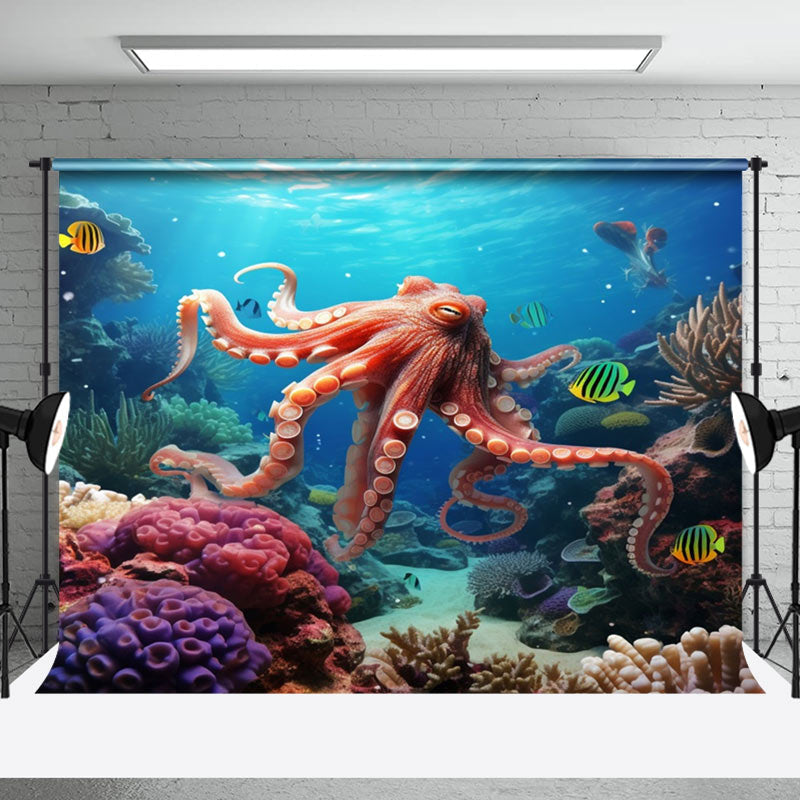 Underwater Octopus Coral Summer Photography Backdrop - Aperturee