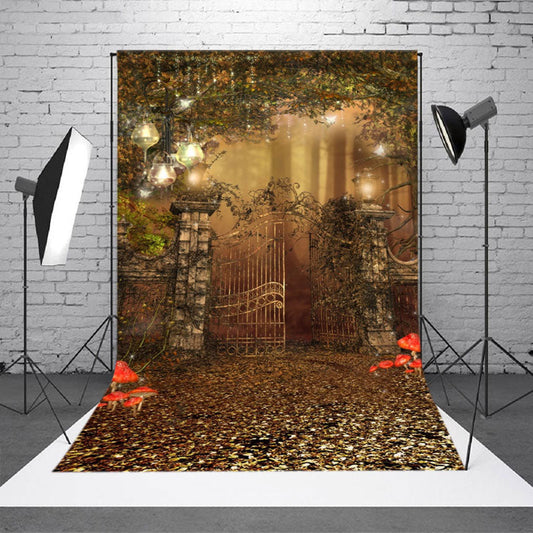 Vintage Mossy Door Plant Autumn Photography Backdrop - Aperturee
