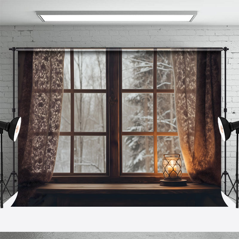 Warm Light Snowy Tree Window Photo Winter Backdrop - Aperturee