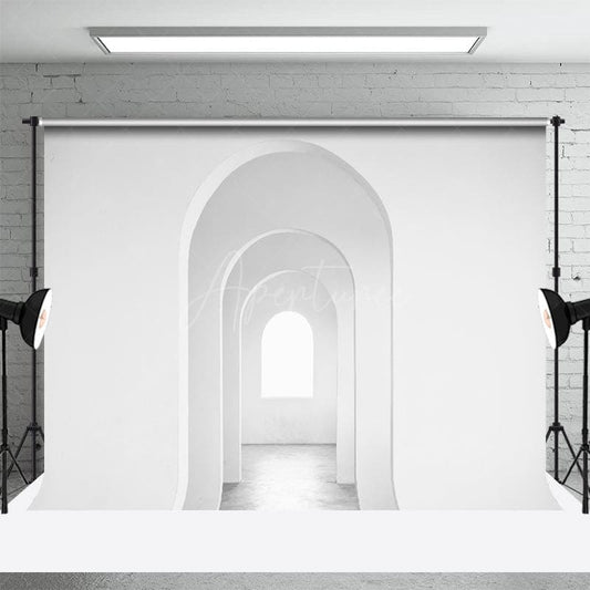 White Building Interior Arch Retro Photo Backdrop - Aperturee