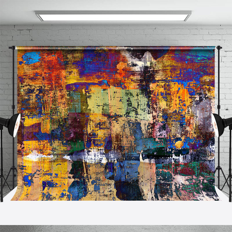 Yellow Blue Abstract Graffiti Wall Photo Backdrop - Aperturee
