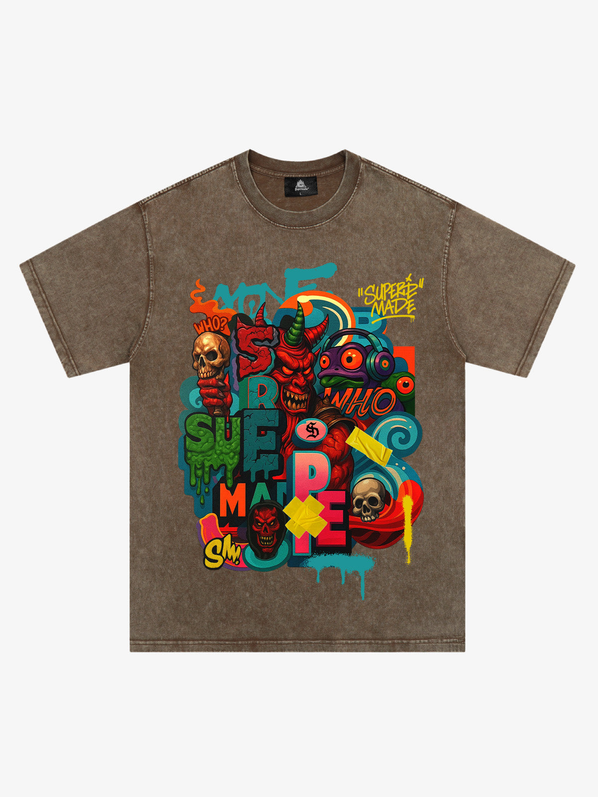 Trendy Multicolor Graffiti Skull Graphic T-Shirt - Sand Color / M