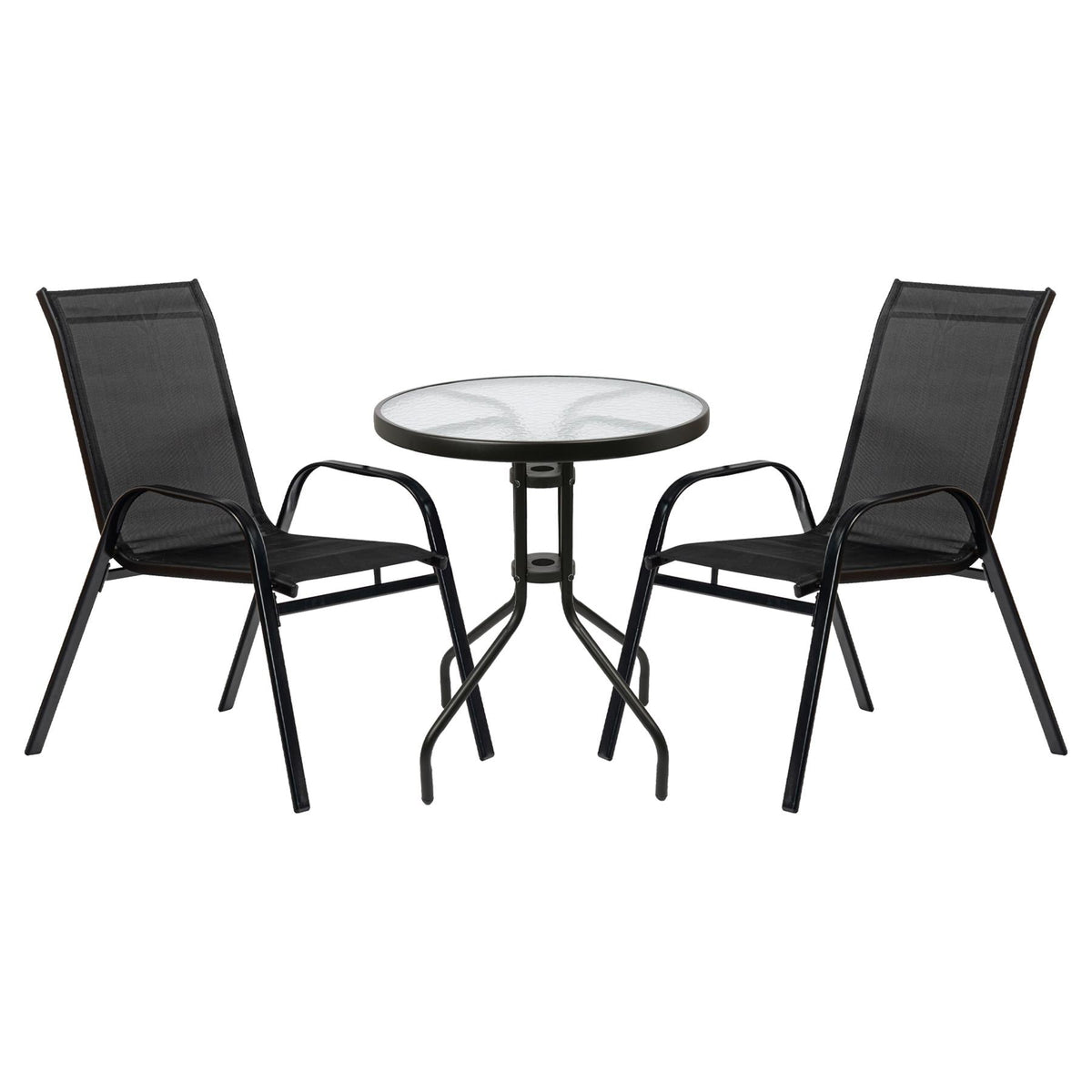 3 piece Round Glass Top Patio Garden Set - Black