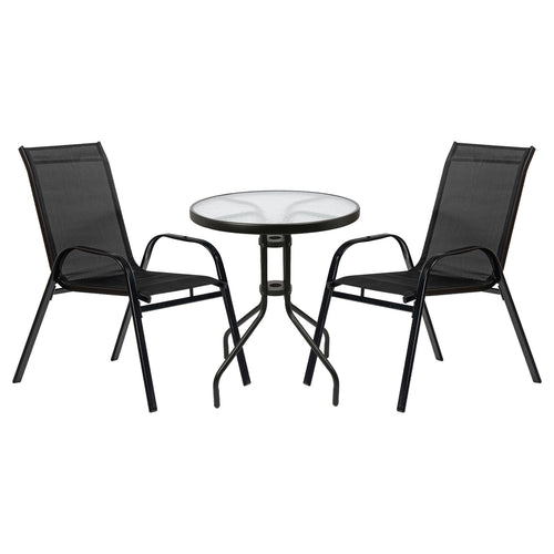 3 piece Round Glass Top Patio Garden Set - Black