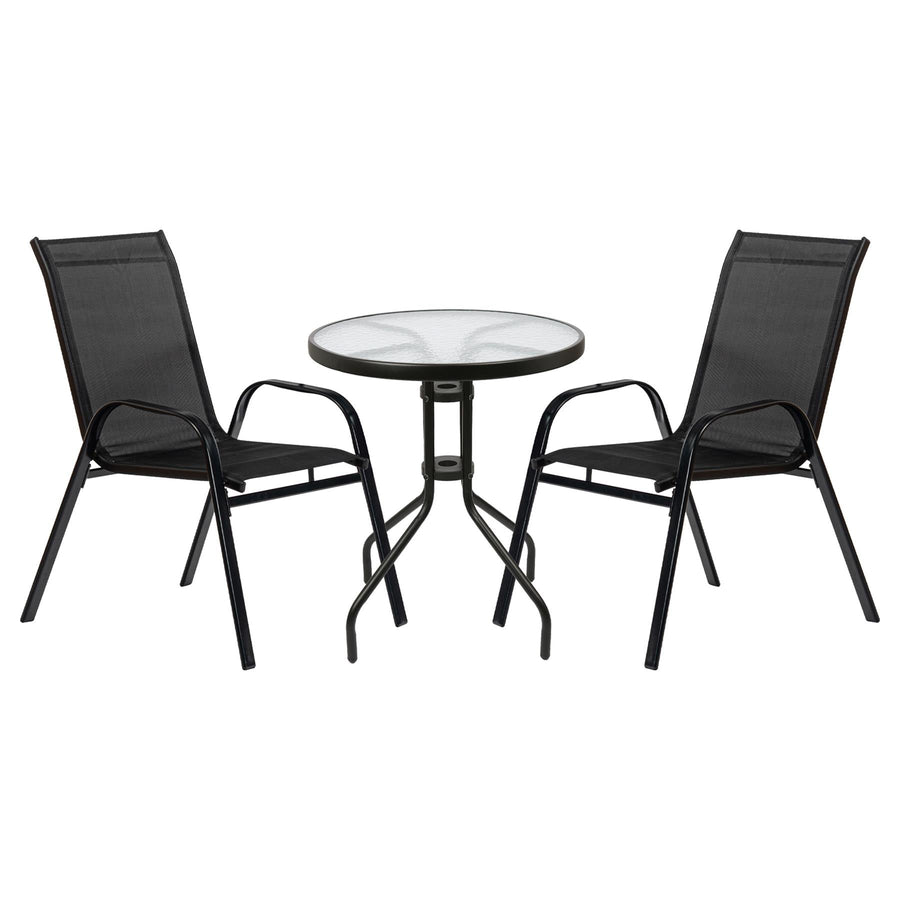 3 piece Round Glass Top Patio Garden Set - Black