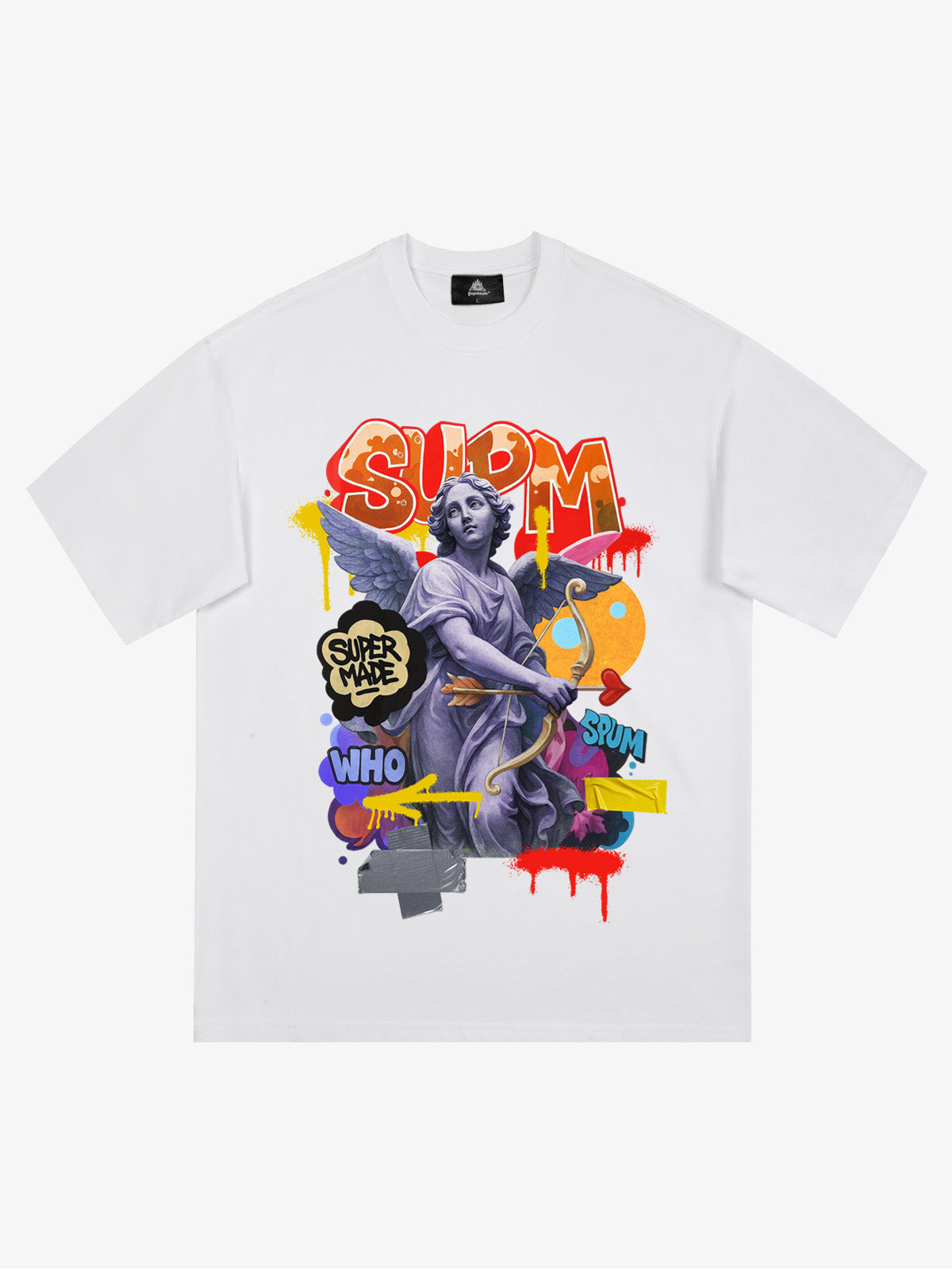 Retro Angel Statue Graffiti T-Shirt - White / M