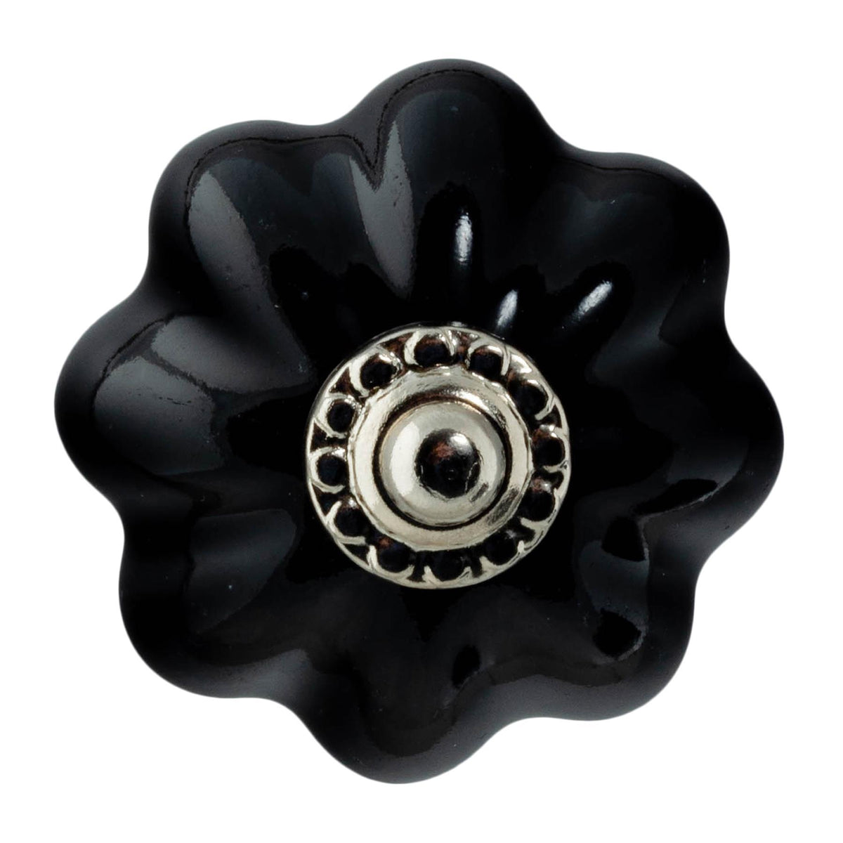 Floral Ceramic Cabinet Knob - Black