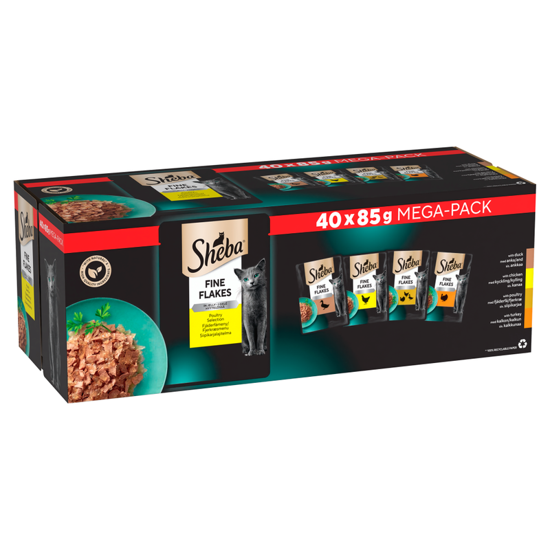 Sheba Cat Food Pouch Mega Pack: Poultry Selection In Jelly, 40 x 85g Pouches For Adult Cats - A Delicious Meal