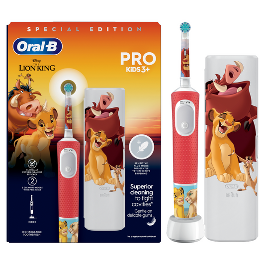 Oral-B Pro Kids Electric Toothbrush for Children Age 3+, Featuring Lion King Design & Includes Travel Case