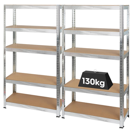 2pc 5-Tier Galvanised Steel Garage Shelving Units Set - 75cm x 30cm x 150cm