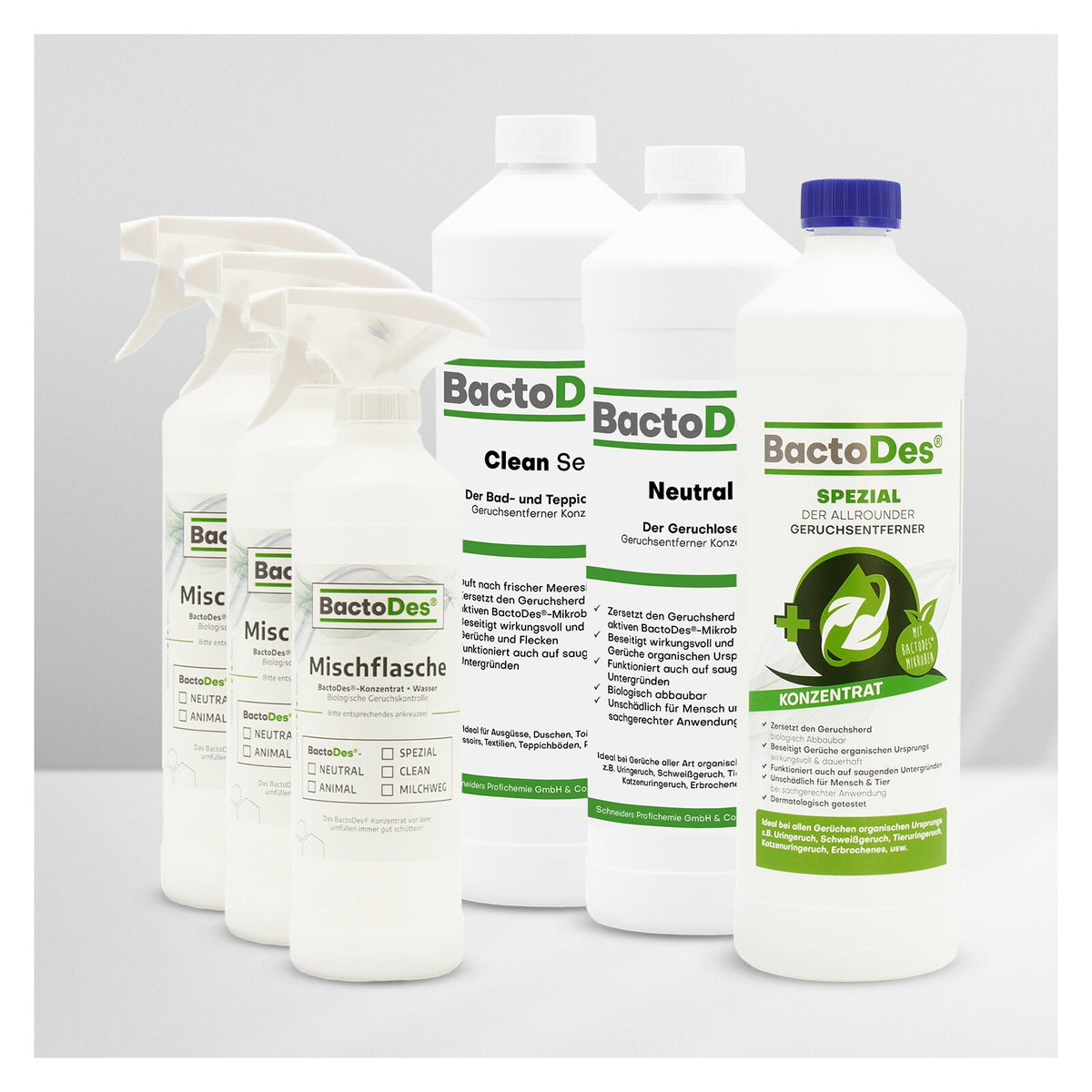 BactoDes-3-er-Set 'Clean-Spezial-Neutral' incl. 3 Misch- und Sprühflaschen