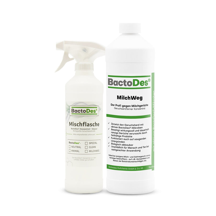 BactoDes® MilchWeg Milchgeruch und Buttersäure Neutralisierer incl. 1 Misch- Und Sprühflasche