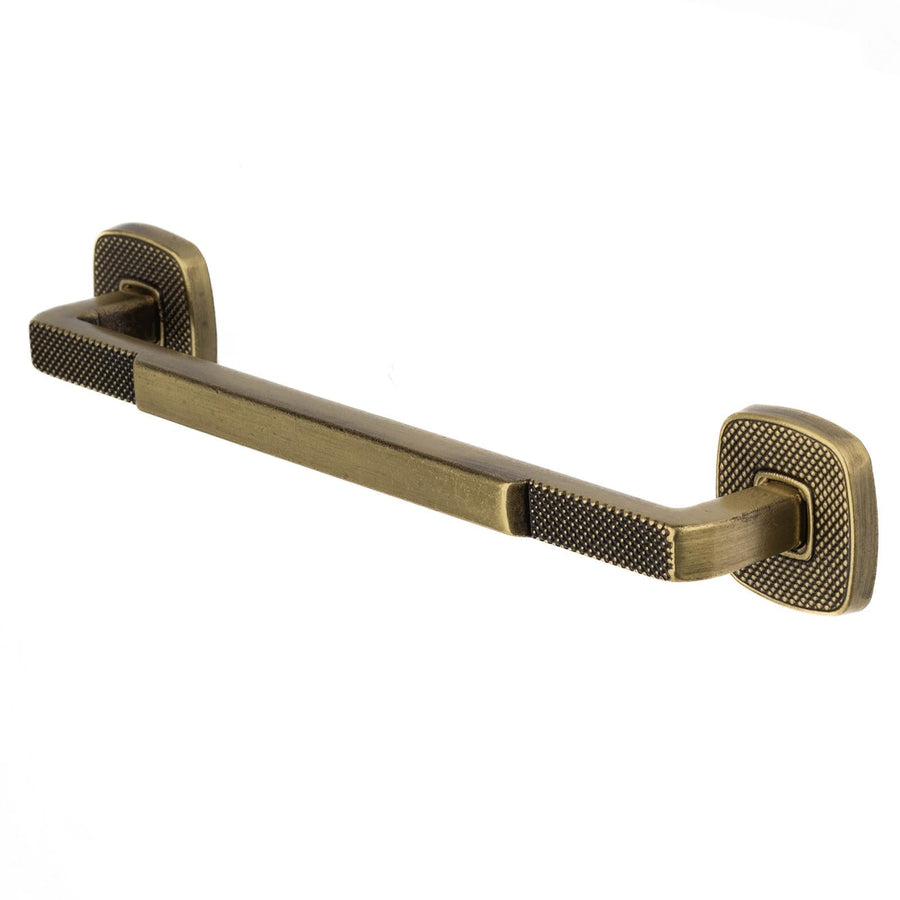 Mara - Knurled Kitchen Cabinet Handle with Backplate - Antique Brass