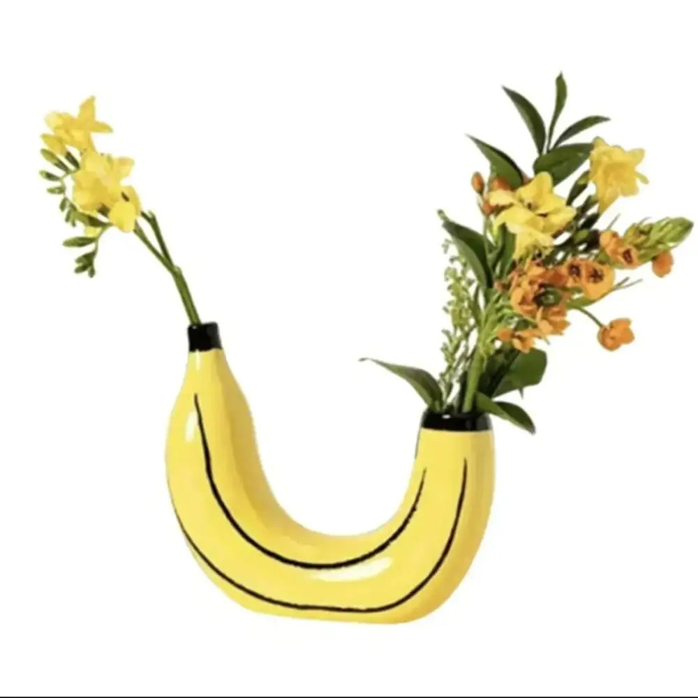 Yellow and black banana shape resin flower vase kitchen decor - Yellow