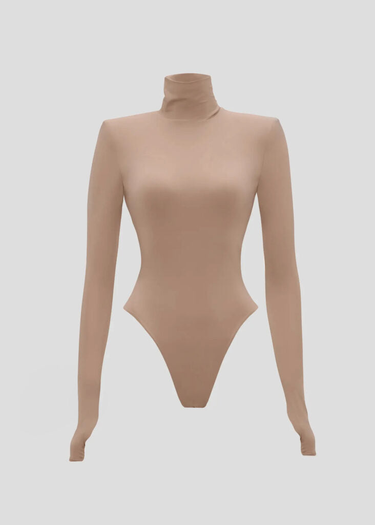 Beige long-sleeved bodysuit