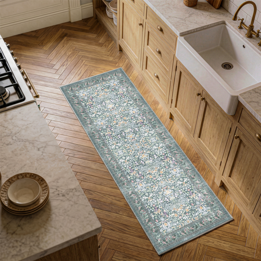 Zafira - Floral Washable Small Runner Rug - 60x180cm