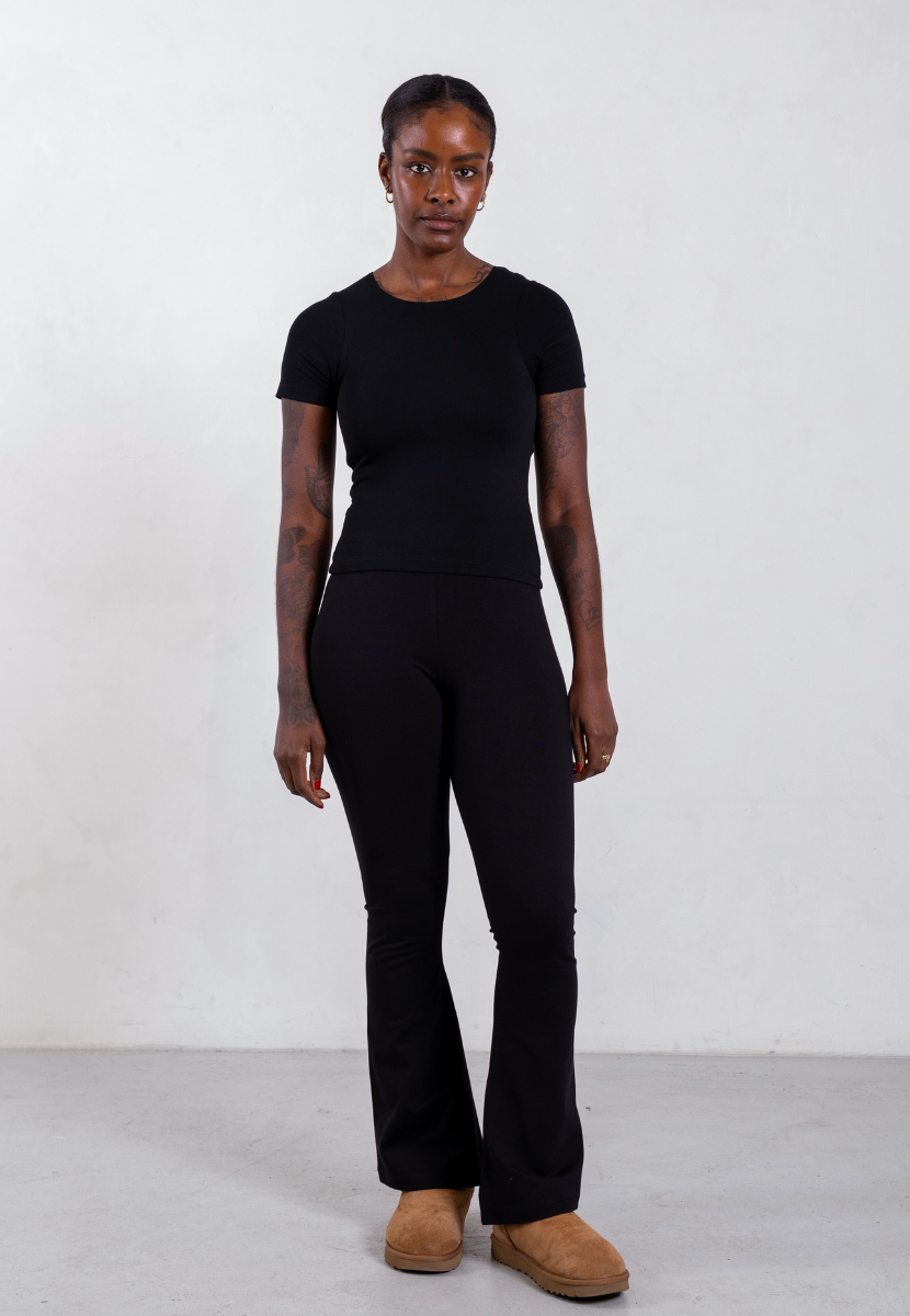 Organic Cotton Flared Leggings, Black | Size: XS